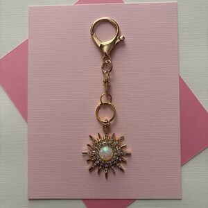 Gold Sunburst Charm Keychain, Opal Starburst Bag Charm, Celestial Accessory
